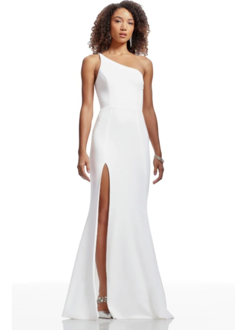 Dress the Population Amy One Shoulder Crepe Gown Off White Small NWOT
